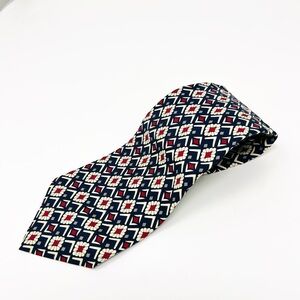 Robert Talbott Geometric Floral Tie - Navy, Red, White Silk